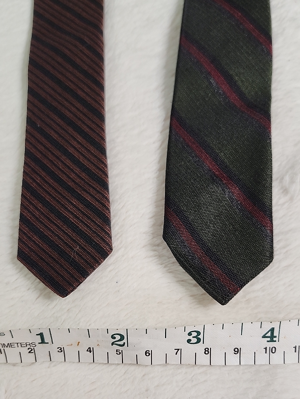 2 Vintage 1960's Ultra Skinny Striped Ties, Repp Ties
